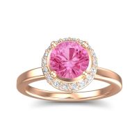 Pink Tourmaline Ring In 14K Rose Gold With Diamond And Peridot Kavita Round Halo Ring
