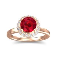Lab Ruby Ring In 14K Rose Gold With Diamond And Peridot Kavita Round Halo Ring
