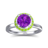 Amethyst Engagement Ring In 14k White Gold With Peridot And Diamond - Kavita Round Halo Ring