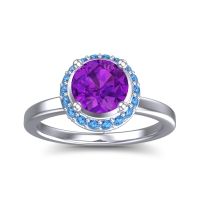 Amethyst Engagement Ring In 14k White Gold With Swiss Blue Topaz And Diamond - Kavita Round Halo Ring