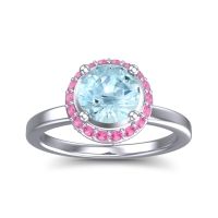 Aquamarine Engagement Ring In 14k White Gold With Pink Tourmaline And Diamond - Kavita Round Halo Ring