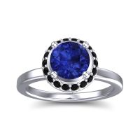Blue Sapphire Ring In Palladium With Black Onyx And Citrine Kavita Round Halo Ring