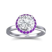Lab Diamond Ring In 14k White Gold With Amethyst And Peridot Kavita Round Halo Ring
