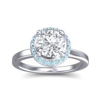 Lab Diamond Ring In 14k White Gold With Aquamarine And Garnet Kavita Round Halo Ring