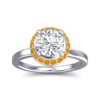 Lab Diamond Ring In 14k White Gold With Citrine And Garnet Kavita Round Halo Ring