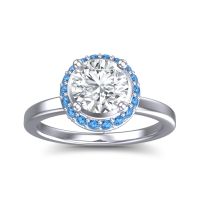 Lab Diamond Ring In 14k White Gold With Swiss Blue Topaz And Pink Tourmaline Kavita Round Halo Ring