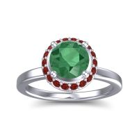 Emerald Engagement Ring In Palladium With Garnet And Diamond - Kavita Round Halo Ring