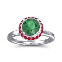 Emerald Ring In Palladium With Ruby And Lab Diamond Kavita Round Halo Ring