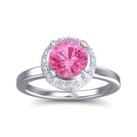 Pink Tourmaline Ring In 14k White Gold With Lab Diamond Kavita Round Halo Ring