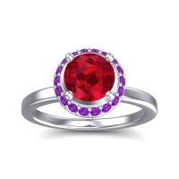 Ruby Ring In 14k White Gold With Amethyst And Black Onyx Kavita Round Halo Ring