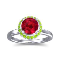 Ruby Ring In Palladium With Peridot And Garnet Kavita Round Halo Ring