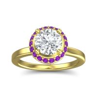 Lab Diamond Ring In 14k Yellow Gold With Amethyst And Garnet Kavita Round Halo Ring