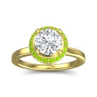 Lab Diamond Ring In 14k Yellow Gold With Peridot And Swiss Blue Topaz Kavita Round Halo Ring