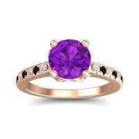 Amethyst Engagement Ring In 18K Rose Gold With Black Onyx And Diamond - Amra Round Classic Ring