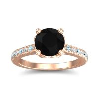 Black Onyx Ring In 18K Rose Gold With Lab Diamond And Aquamarine Amra Round Classic Ring