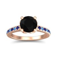 Black Onyx Ring In 18K Rose Gold With Swiss Blue Topaz And Blue Sapphire Amra Round Classic Ring