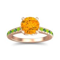 Citrine Ring In 14K Rose Gold With Emerald And Peridot Amra Round Classic Ring