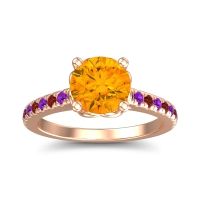 Citrine Ring In 18K Rose Gold With Garnet And Amethyst Amra Round Classic Ring