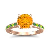 Citrine Ring In 14K Rose Gold With Peridot And Emerald Amra Round Classic Ring