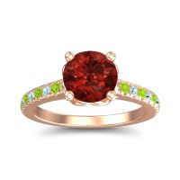 Garnet Ring In 18K Rose Gold With Aquamarine And Peridot Amra Round Classic Ring