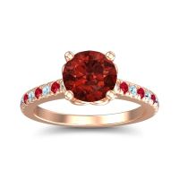 Garnet Ring In 18K Rose Gold With Aquamarine And Ruby Amra Round Classic Ring