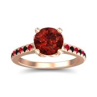 Garnet Ring In 18K Rose Gold With Black Onyx And Ruby Amra Round Classic Ring