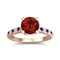 Garnet Ring In 14K Rose Gold With Diamond And Blue Sapphire Amra Round Classic Ring