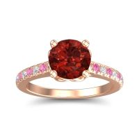 Garnet Ring In 18K Rose Gold With Lab Diamond And Pink Tourmaline Amra Round Classic Ring