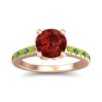 Garnet Ring In 14K Rose Gold With Emerald And Peridot Amra Round Classic Ring
