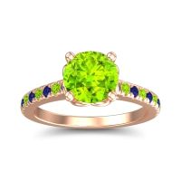 Peridot Ring In 14K Rose Gold With Blue Sapphire Amra Round Classic Ring