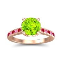 Peridot Ring In 14K Rose Gold With Pink Tourmaline And Ruby Amra Round Classic Ring