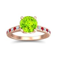 Peridot Ring In 14K Rose Gold With Ruby And Aquamarine Amra Round Classic Ring