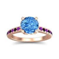 Swiss Blue Topaz Ring In 18K Rose Gold With Black Onyx And Amethyst Amra Round Classic Ring