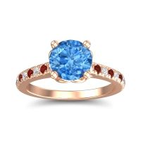 Swiss Blue Topaz Ring In 18K Rose Gold With Lab Diamond And Garnet Amra Round Classic Ring