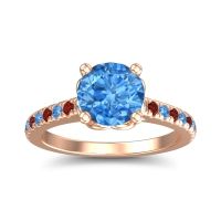 Swiss Blue Topaz Ring In 18K Rose Gold With Garnet Amra Round Classic Ring