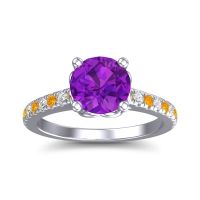 Amethyst Engagement Ring In 14k White Gold With Citrine And Diamond - Amra Round Classic Ring