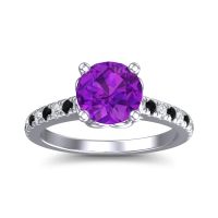 Amethyst Ring In 14k White Gold With Lab Diamond And Black Onyx Amra Round Classic Ring