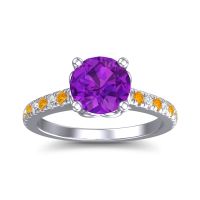 Amethyst Ring In 14k White Gold With Lab Diamond And Citrine Amra Round Classic Ring
