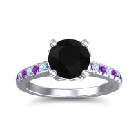 Black Onyx Ring In Platinum With Amethyst And Aquamarine Amra Round Classic Ring