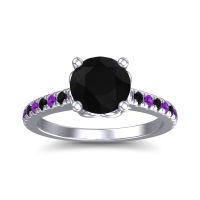 Black Onyx Ring In Platinum With Amethyst Amra Round Classic Ring