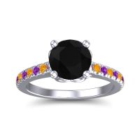 Black Onyx Ring In Platinum With Amethyst And Citrine Amra Round Classic Ring