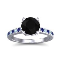 Black Onyx Ring In Platinum With Aquamarine And Blue Sapphire Amra Round Classic Ring