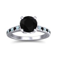Black Onyx Ring In Platinum With Aquamarine Amra Round Classic Ring