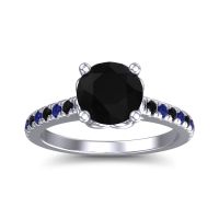 Black Onyx Ring In 18k White Gold With Blue Sapphire Amra Round Classic Ring