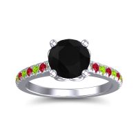Black Onyx Ring In 18k White Gold With Peridot And Ruby Amra Round Classic Ring