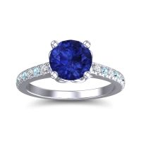 Lab Blue Sapphire Engagement Ring In Palladium With Aquamarine And Diamond - Amra Round Classic Ring