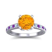 Citrine Ring In Platinum With Amethyst And Aquamarine Amra Round Classic Ring