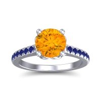 Citrine Ring In 14k White Gold With Blue Sapphire Amra Round Classic Ring
