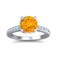 Citrine Ring In 18k White Gold With Diamond And Aquamarine Amra Round Classic Ring