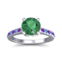 Lab Emerald Ring In Palladium With Swiss Blue Topaz And Amethyst Amra Round Classic Ring